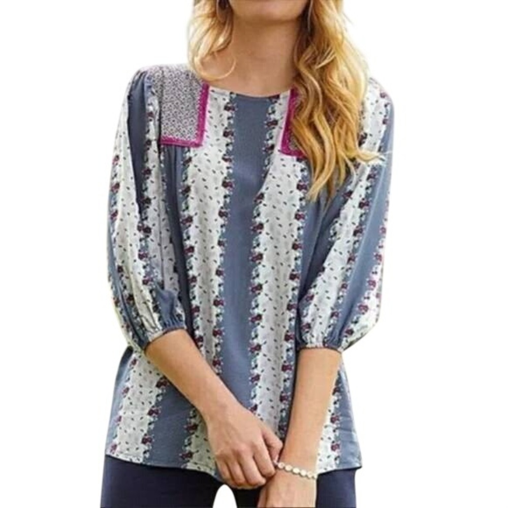 Matilda Jane Quick Getaway Top Medium Floral Patchwork Boho Peasant Blouse